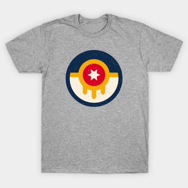 Retro Tulsa Oklahoma City Flag // Vintage Tulsa OK Grunge Emblem T-Shirt by Now Boarding